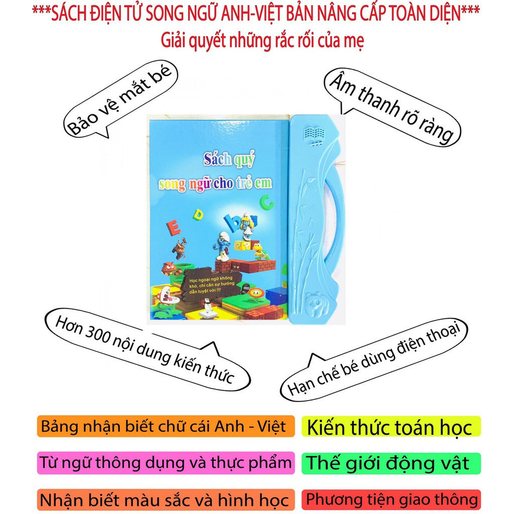 [Tặng pin và bút xóa được] Sách điện tử song ngữ thông minh giúp bé phát triển trí tuệ, học đọc, viết tốt hơn