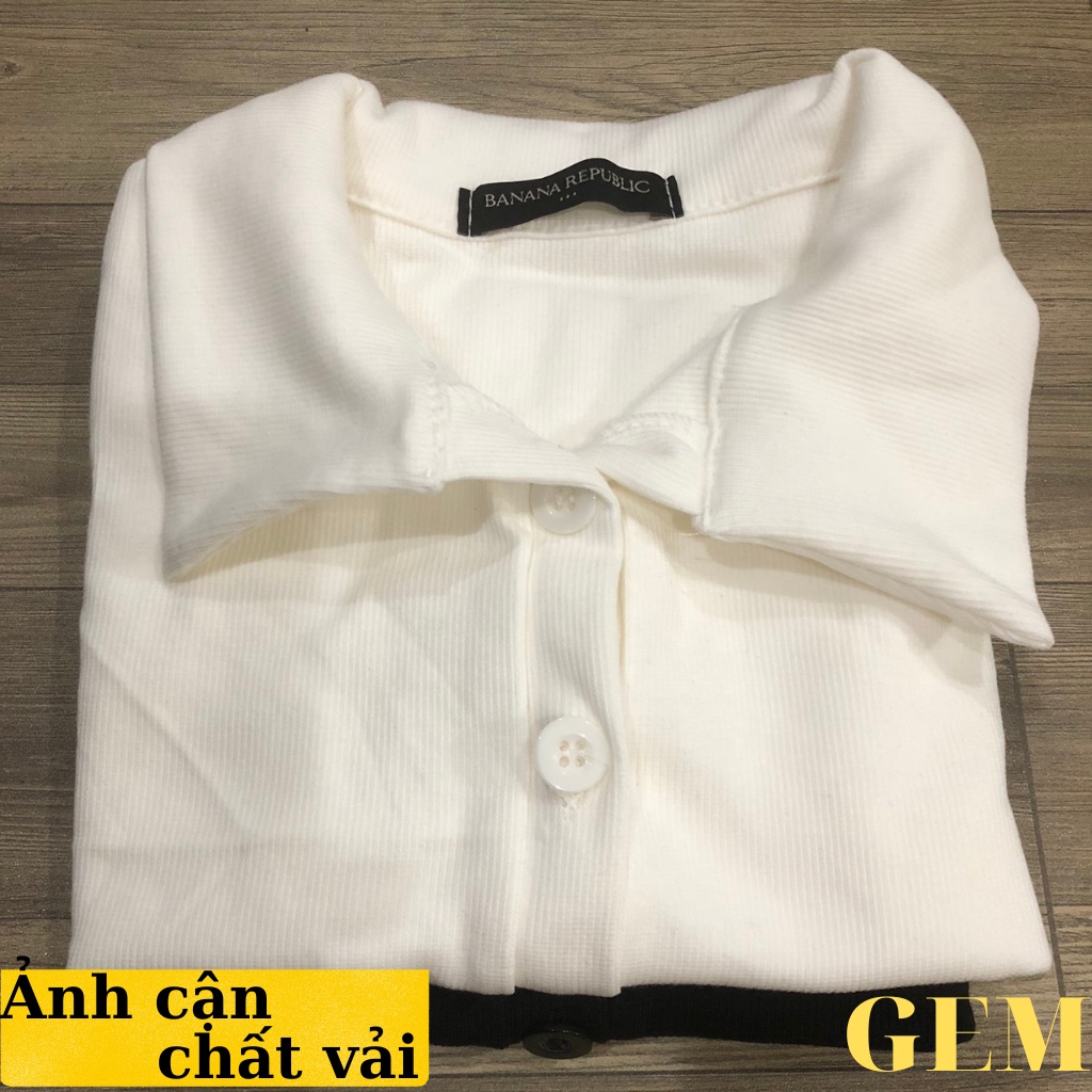 Áo croptop tay ngắn cổ Polo phong cách Hàn Quốc , áo thun nữ cộc tay 6 nút cổ bẻ