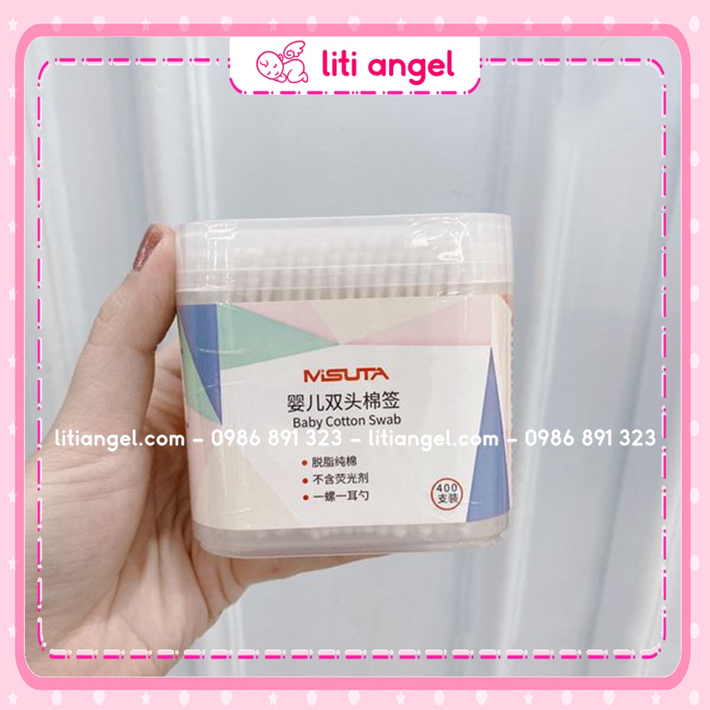 Tăm bông cho bé sơ sinh Misuta hộp 400 que, 200 que, tăm bông trẻ em cao cấp