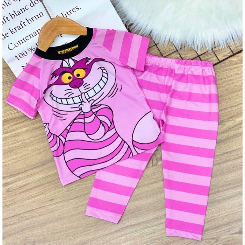 bộ thun lạnh 3d tay ngắn quần dài cho bé bộ thu đông cho bé mèo kitty mickey báo hồng