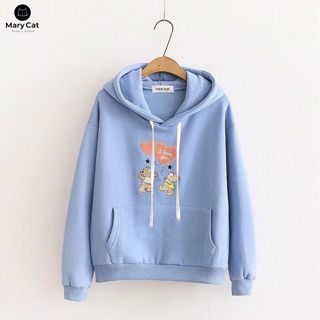 Áo hoodie nỉ in hình gấu thả tim siêu đẹp kèm video ảnh thật freesize