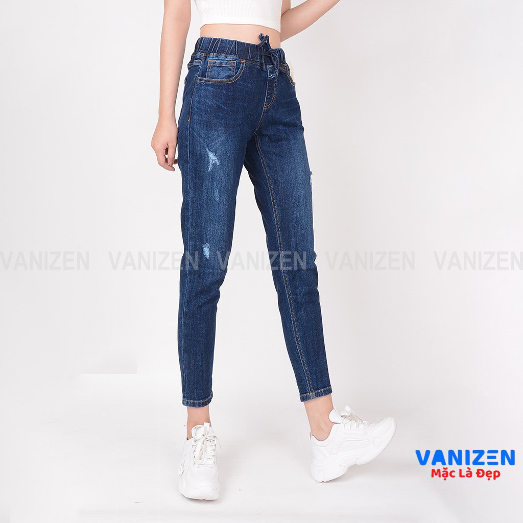 Quần jean nữ ống rộng baggy đẹp lưng cao cạp chun rách nhẹ hàng hiệu cao cấp mã 331 VANIZEN