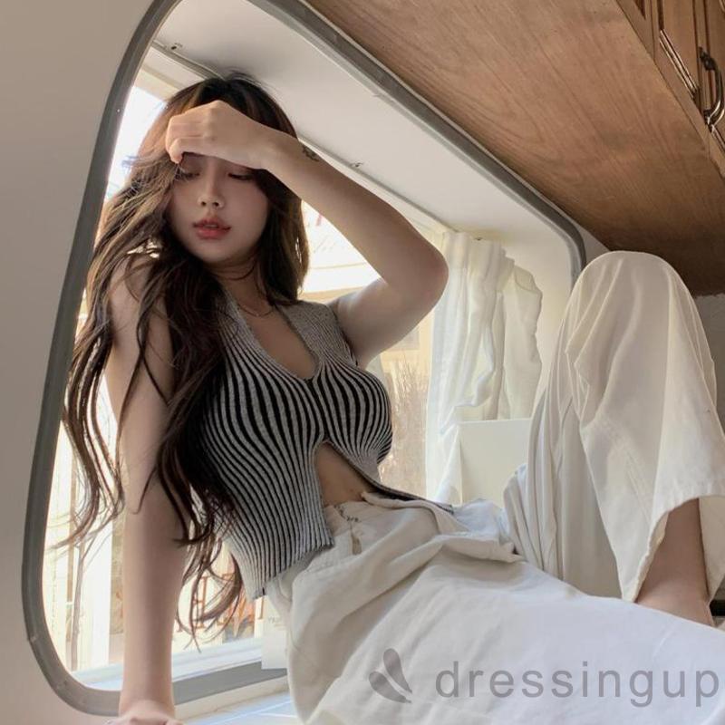 Áo Croptop Sát Nách Cổ Chữ V Hở Lưng Xẻ Tà Dáng Ôm Thời Trang Cho Nữ