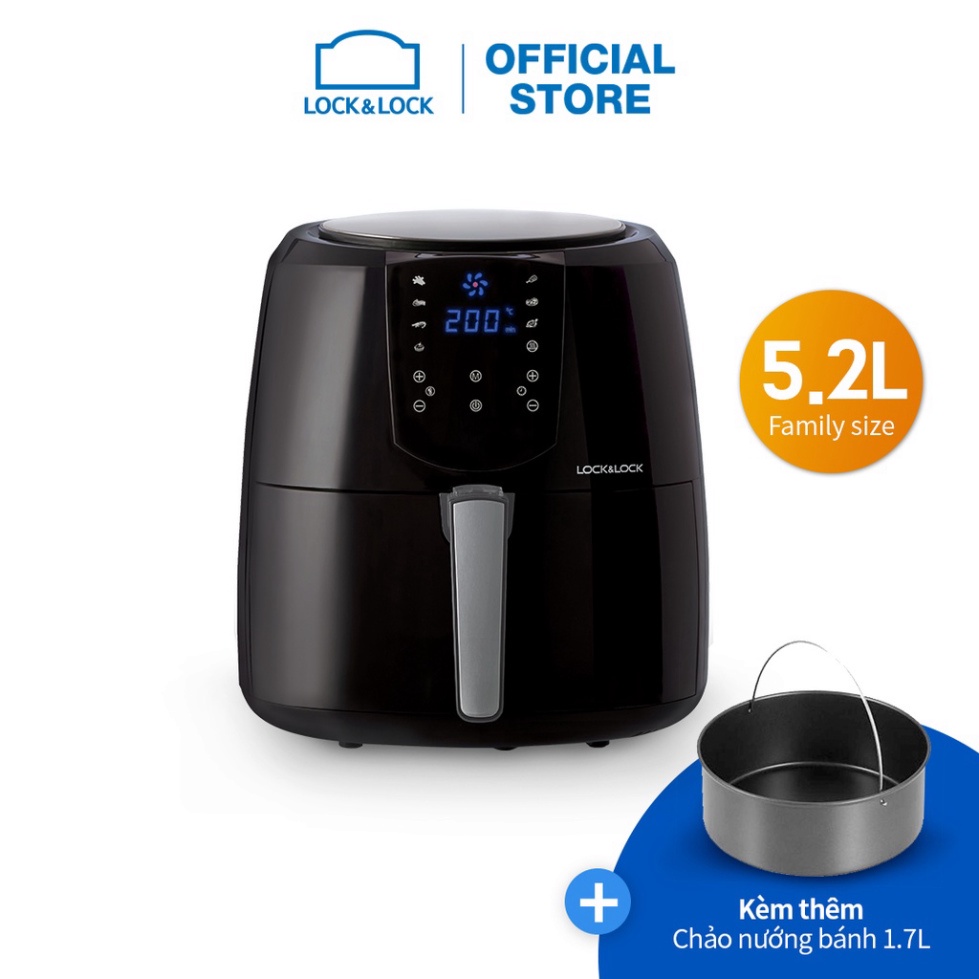 [HÀNG CHÍNH HÃNG] Nồi Chiên Không Dầu Lock&Lock Jumbo Plus Air Fryer 5.2L Màu-đen EJF357BLK