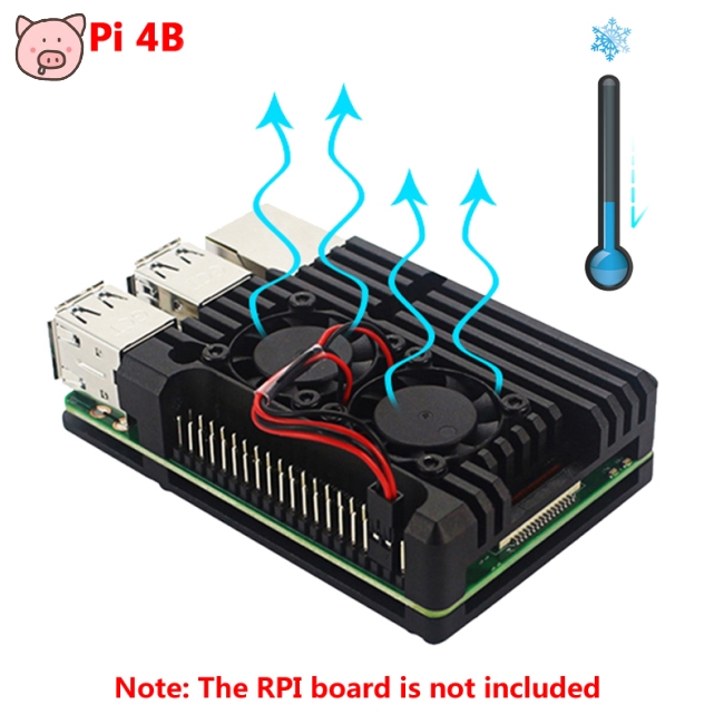For Raspberry Pi 4 Aluminum Metal Case Box with Dual Fan Heat Sink