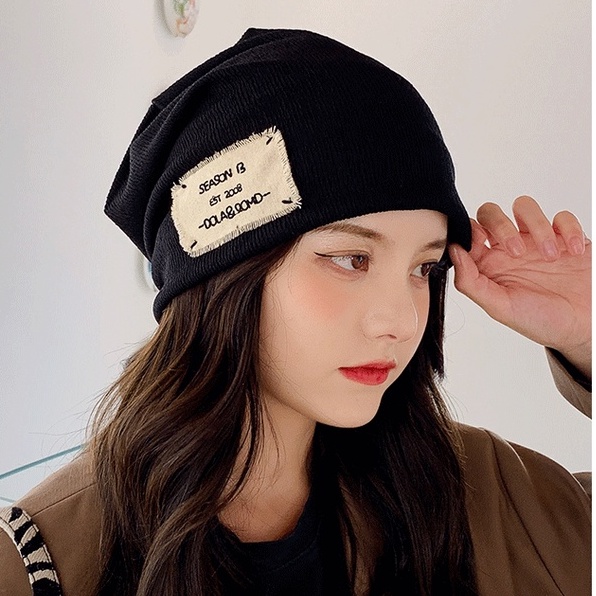 Mũ beanie trùm đầu bằng vải len dệt kim thời trang thu đông dành cho nữ