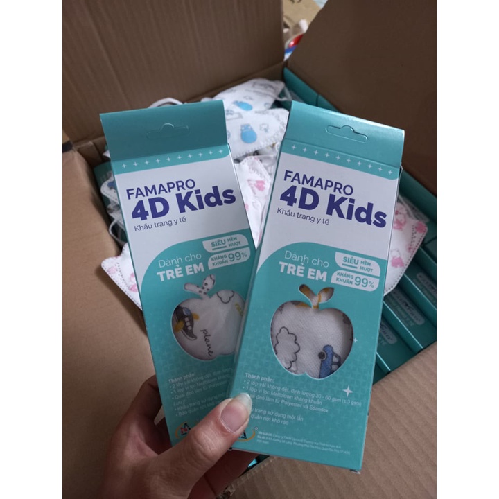 ĐỦ HÌNH DỄ THƯƠNG- COMBO 3- HỘP 10 CÁI] Khẩu trang y tế cao cấp trẻ em kháng khuẩn Famapro 4D Kids