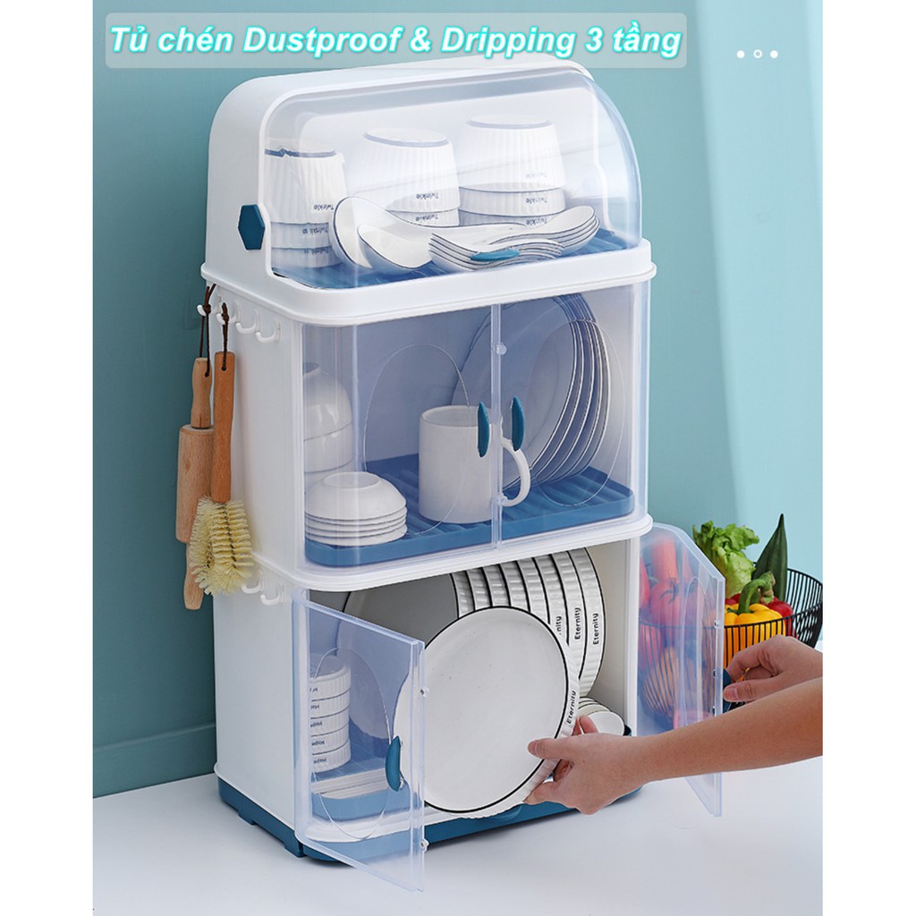 Tủ đựng chén dĩa 3 tầng Dustproof & Dripping