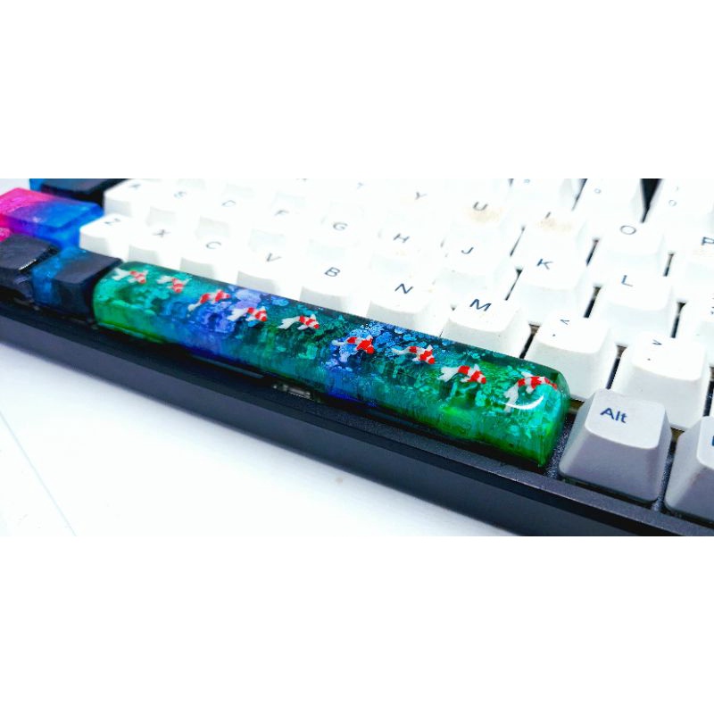 Keycap resin cá koi nhỏ thanh space profile SA tone lá tím trang trí bàn phím cơ gaming