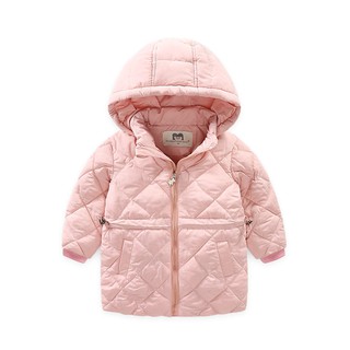 Áo phao bé gái trần trám dáng dài Motherbear màu hồng đỗ 1-5y