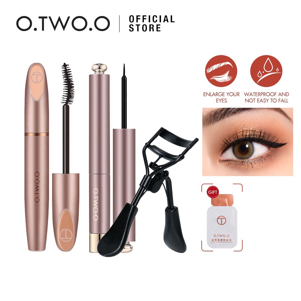 Bộ mỹ phẩm O.TWO.O gồm mascara + kẻ mắt + kem nền + dụng cụ bấm mi 90g