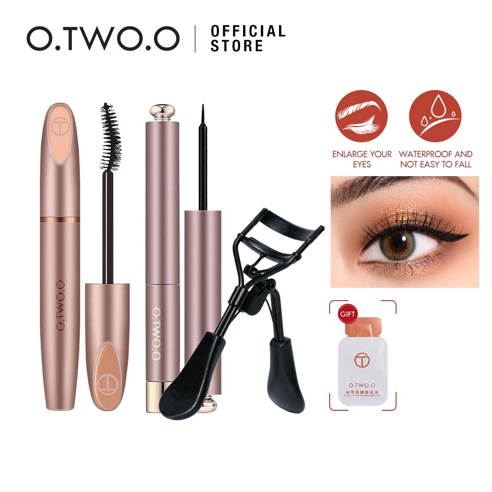 O.TWO.O Bộ Mỹ Phẩm Gồm Mascara + Kẻ Mắt + Kem Nền + Dụng Cụ Bấm Mi 90g