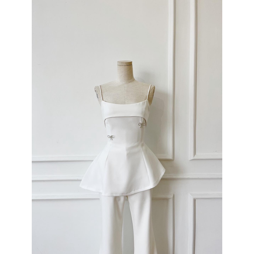 [HÀNG THIẾT KẾ CAO CẤP] Áo Hai Dây Peplum Đính Đá Kèm Tag Nơ Chít Eo Tôn Dáng Đi Tiệc / Du Lịch Sang Trọng