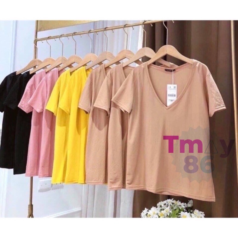 Áo Phông Cổ Tim 💖 Chất Đũi Mát