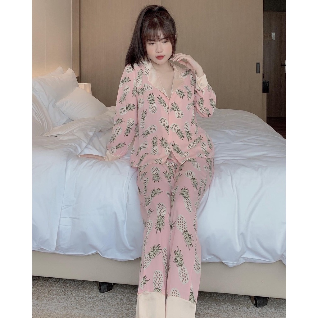 Đồ bộ pijama cổ bẻ truyền thống, bộ ngủ mặc nhà sau sinh dài chất lụa mago freesize | BigBuy360 - bigbuy360.vn