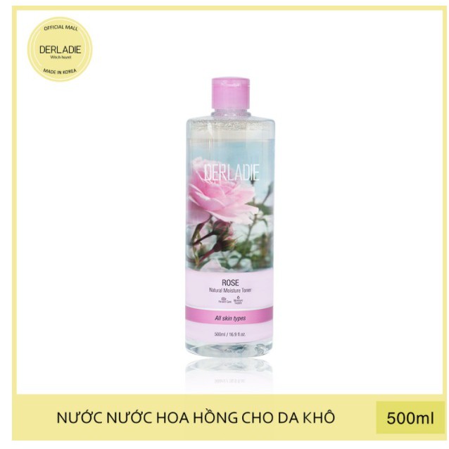 Nước Hoa Hồng Cấp Ẩm cho da mụn Derladie Rose Natural Moisture Toner 500ml - cho Da khô