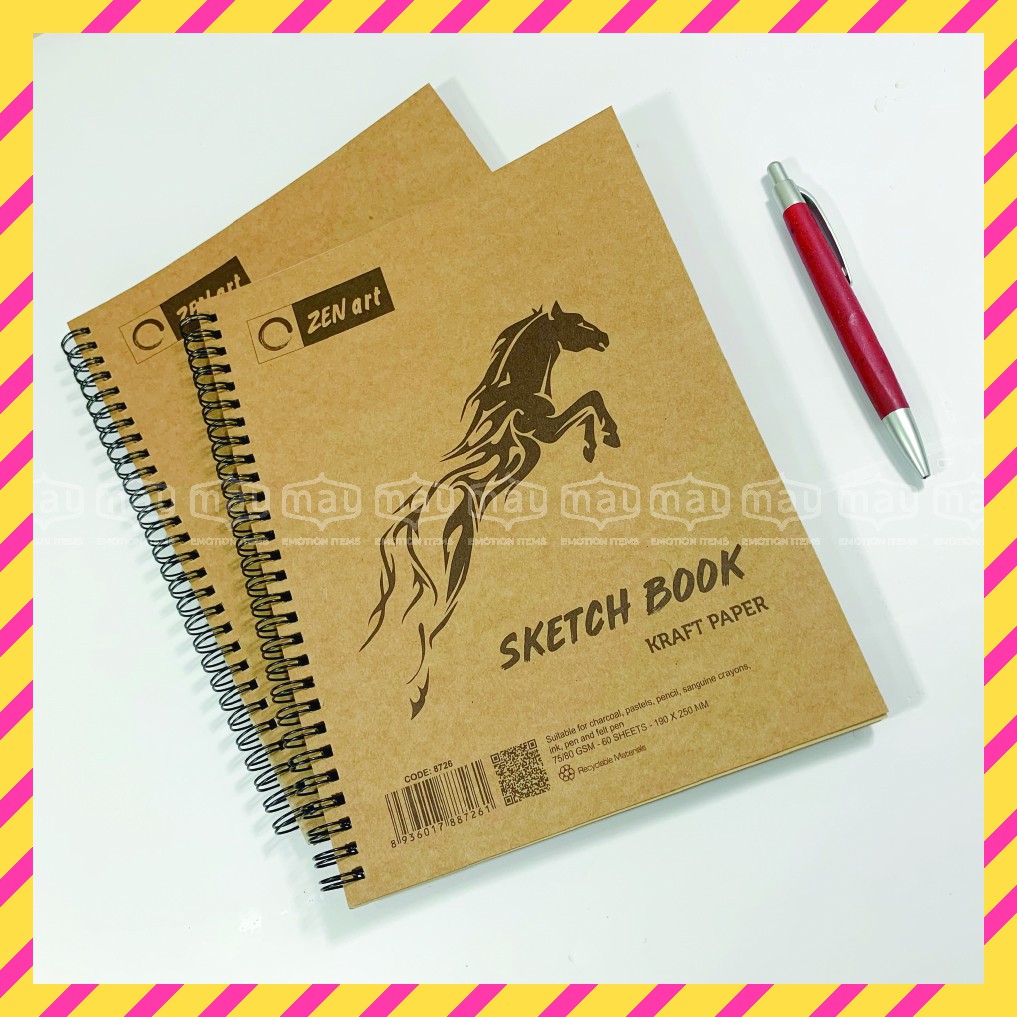 Sổ tay vẽ chì - Sketchbook B5 - Giấy kraft 80gsm trơn 120 trang