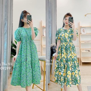 Đầm hoa tay bồng dáng suông hàng đẹp chất mềm✌️2 màu ảnh thật
