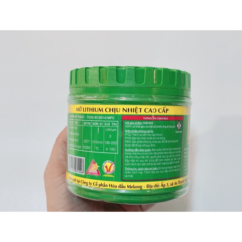 Mỡ bò chịu nhiệt cao cấp Litol 3, mỡ bôi trơn nhiệt độ -20°C đến 140°C hũ 400g