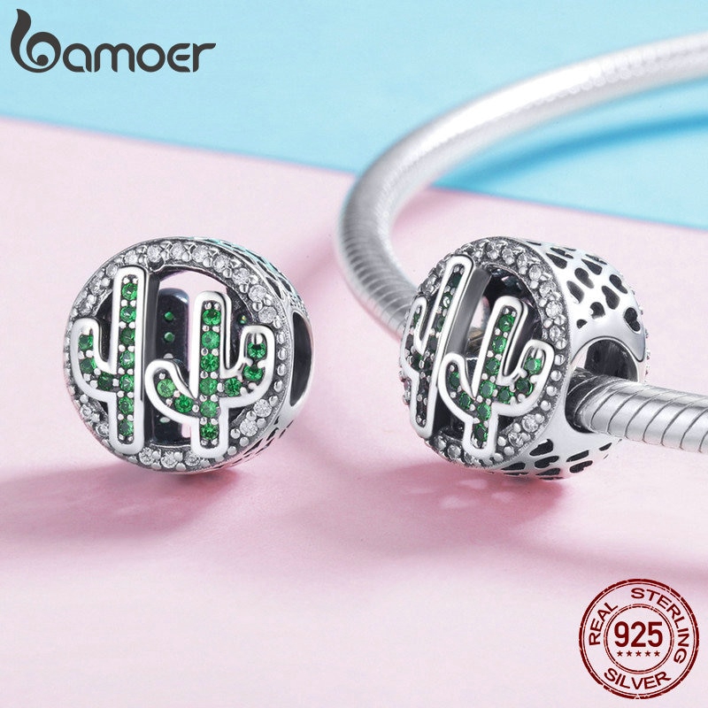 Hạt Trang Sức Bamoer Hình Cây Xương Rồng Xi Bạc S925 Đính Đá Zircon Độc Đáo