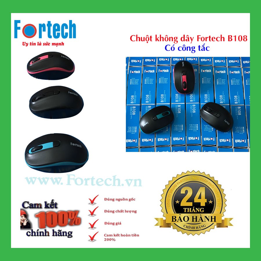 Chuột không dây Fortech B108 - Bảo hành 24 tháng, Tặng Bàn di chuột Raze.