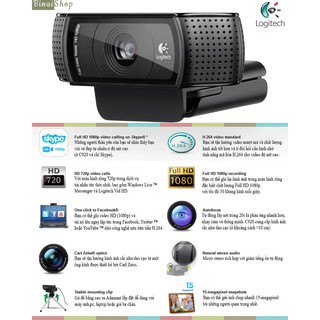 Logitech C920 Pro - Webcam HD 1080p, Tích Hợp Micro Stereo