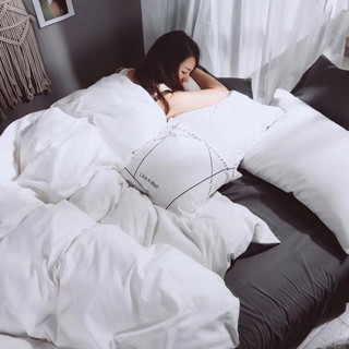 Drap Trải Giường Chần Bông Tici Trắng Xám M6*2M-M8*2M(1 chăn phao, 1 ga, 2 vỏ gối đầu, 1 vỏ gối ôm)