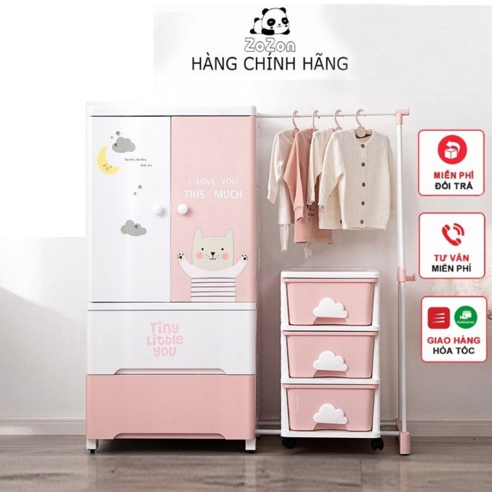 Tủ Đựng Quần Áo Cho Bé Zozon,tủ Nhựa Đựng Đồ Chơi, Mỹ Phẩm Mini Cho Trẻ Em ,em Bé Sơ Sinh 3,4,5,6 Ngăn 2 Cánh Có Bánh Xe