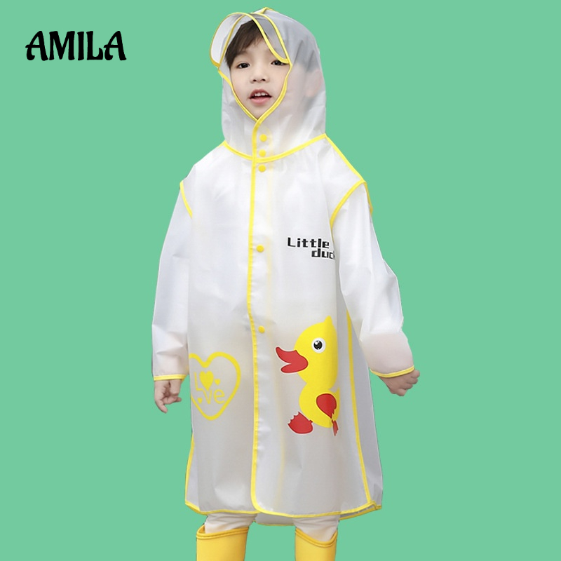 Áo mưa AMILA trong suốt in hoạt hình thiết kế dễ thương cho bé mẫu giáo