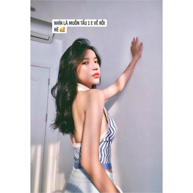 Áo sọc Caro cổ sơ mi yếm croptop hottrend giá ưu đãi