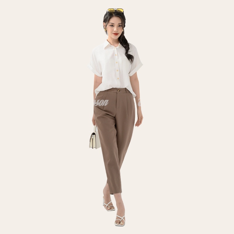 Quần dáng Baggi nâu, Tuýp si túi chéo 2 ly Toson 23011N52