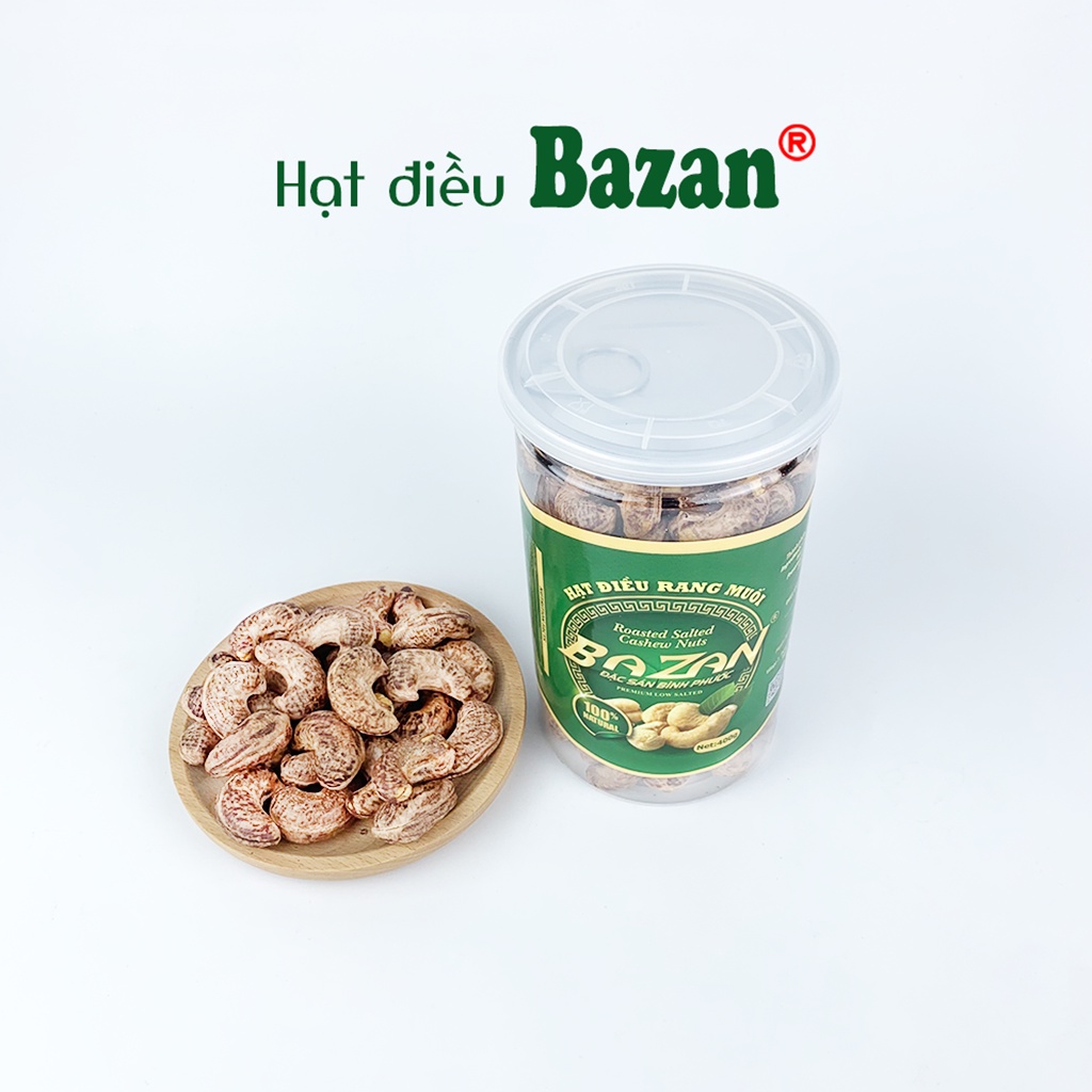 Hạt điều rang muối Bazan Bình Phước nguyên hạt dinh dưỡng A+ loại 1 hộp 400g nắp bật còn vỏ lụa | WebRaoVat - webraovat.net.vn