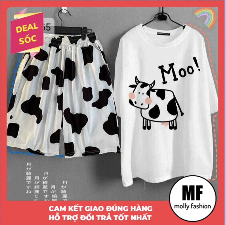 Đồ bộ hoạt hình form rộng Unisex BỘ BÒ SỮA MUSIC & MOO Freesize dành cho nam nữ Molly Fashion