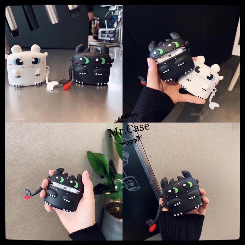 Case Airpods 1/2 /Pro/Ap3 Vỏ Ốp Tai Nghe Nhựa Dẻo Hình Case Rồng Răng Súng Trắng Đen - Mr.Case AirPods
