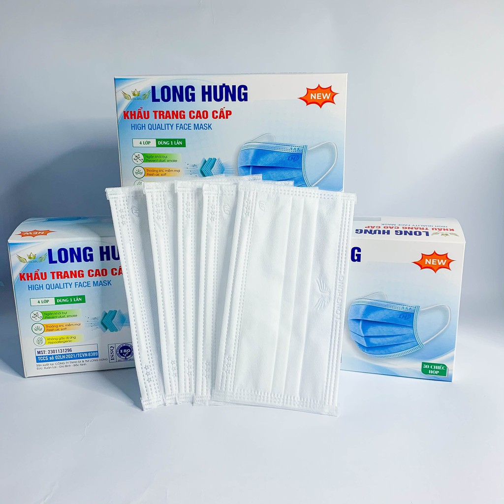 Khẩu trang y tế, khẩu trang Long Hưng màu trắng,hàng chính hãng, hộp 50c &lt;Siêu Rẻ&gt; #QMC