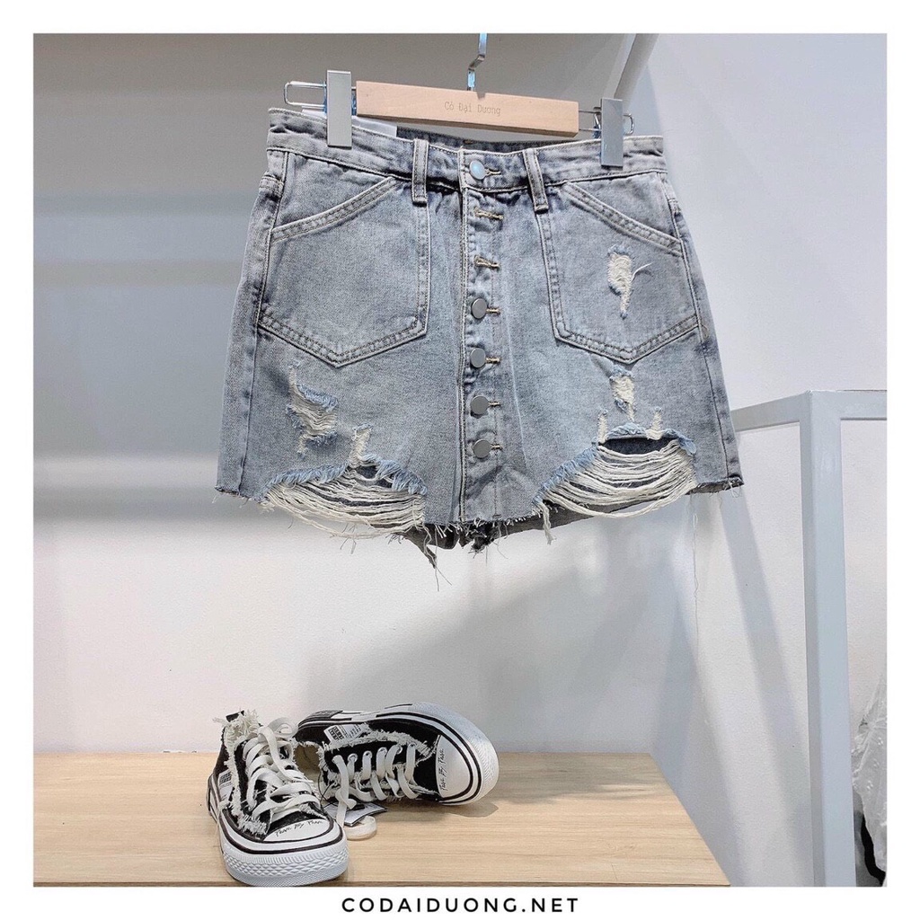 [SIÊU HOT] Chân Váy Bò 6 Rách Khuy - Chân Váy Jeans Dáng A Rách Gấu Hot Hit | BigBuy360 - bigbuy360.vn