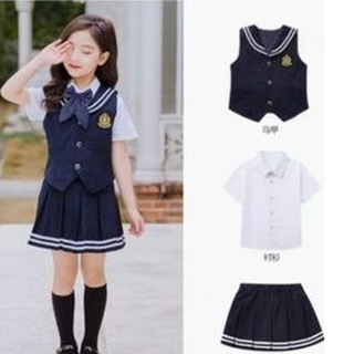 set đồng phục học sinh bé gái,đi học đi chơi(chân  váy + áo gile+ áo sơmi)