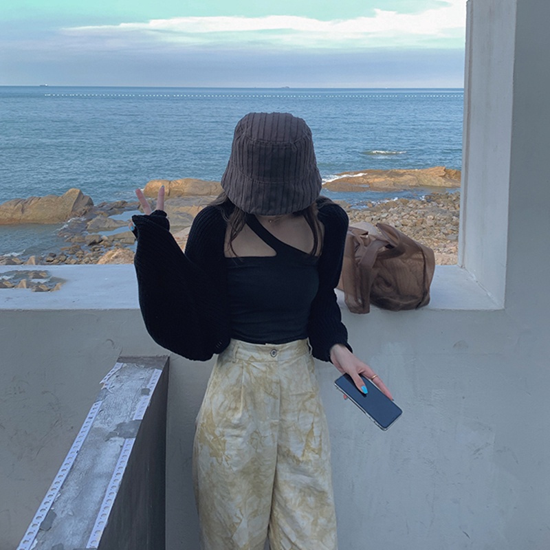 QKOOLE Áo cardigan Dệt Kim Màu Trơn Dáng Rộng Thời Trang