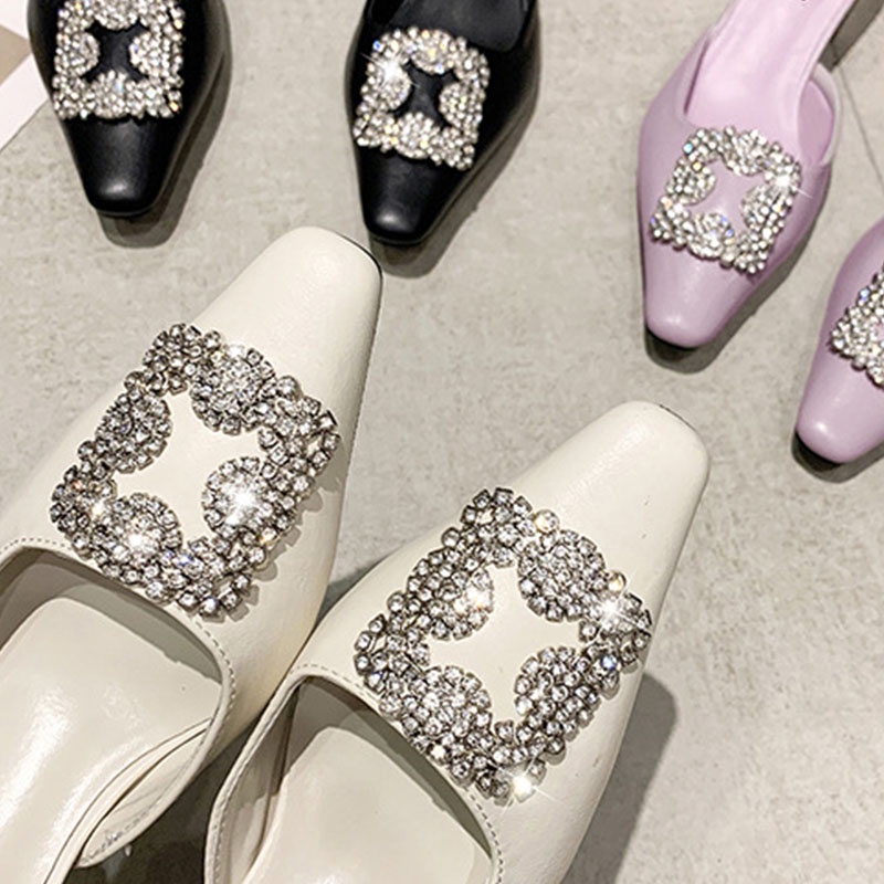 Dép Muller Gót Vừa Đính Đá Pha Lê Thời Trang Dành Cho Nữ