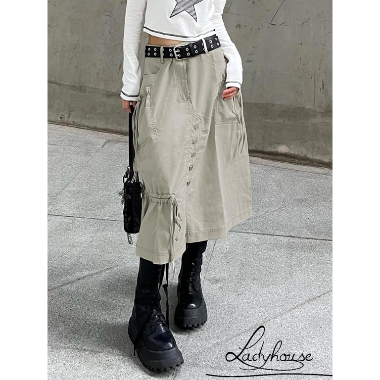 Ldd-đầm Dài Xẻ Tà Trước Màu Xám Trơn Có Nhiều Túi Dành Cho Nữ Size S / M / L