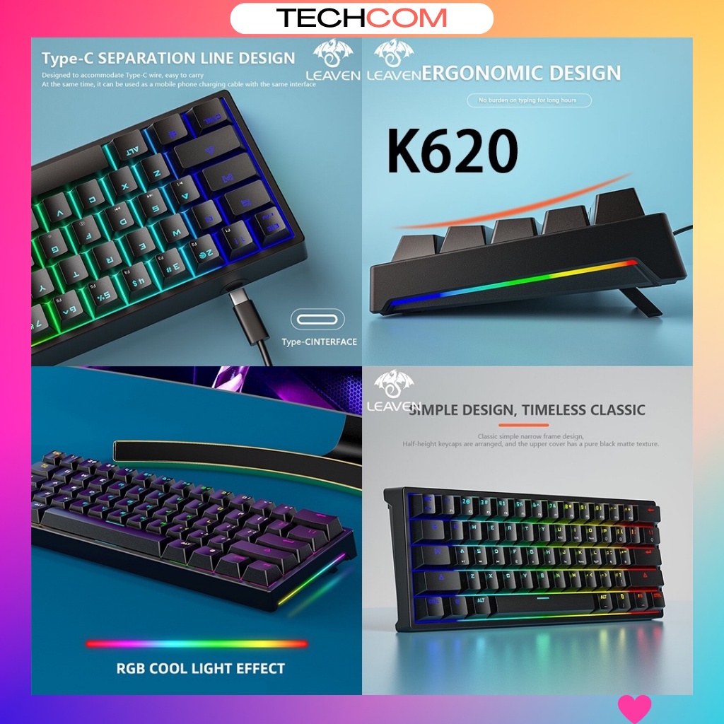 Bàn phím máy tính cơ gaming led RGB K620 LEAVEN - Bảo hành 24 tháng