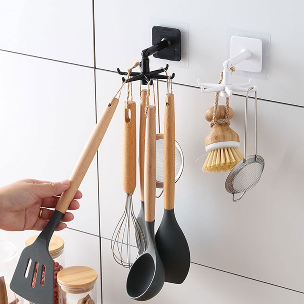 Móc treo tường 6 móc có thể xoay chống thấm nước không cần khoan tiện dụng