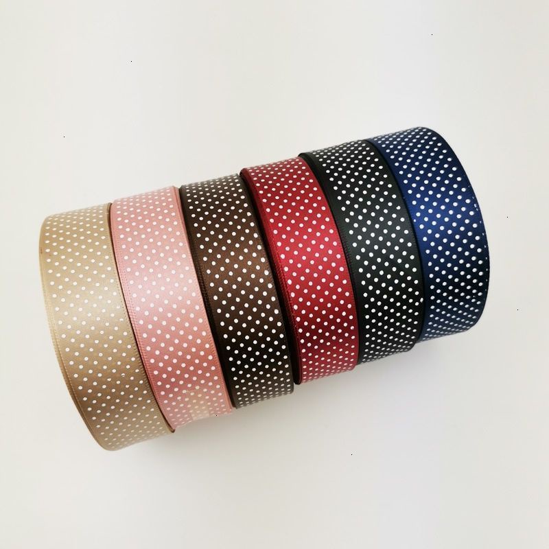 (25 Yards/roll) 25mm Dots Printed Cartoon Satin Ribbon Gift Wrap Decoration Ribbons