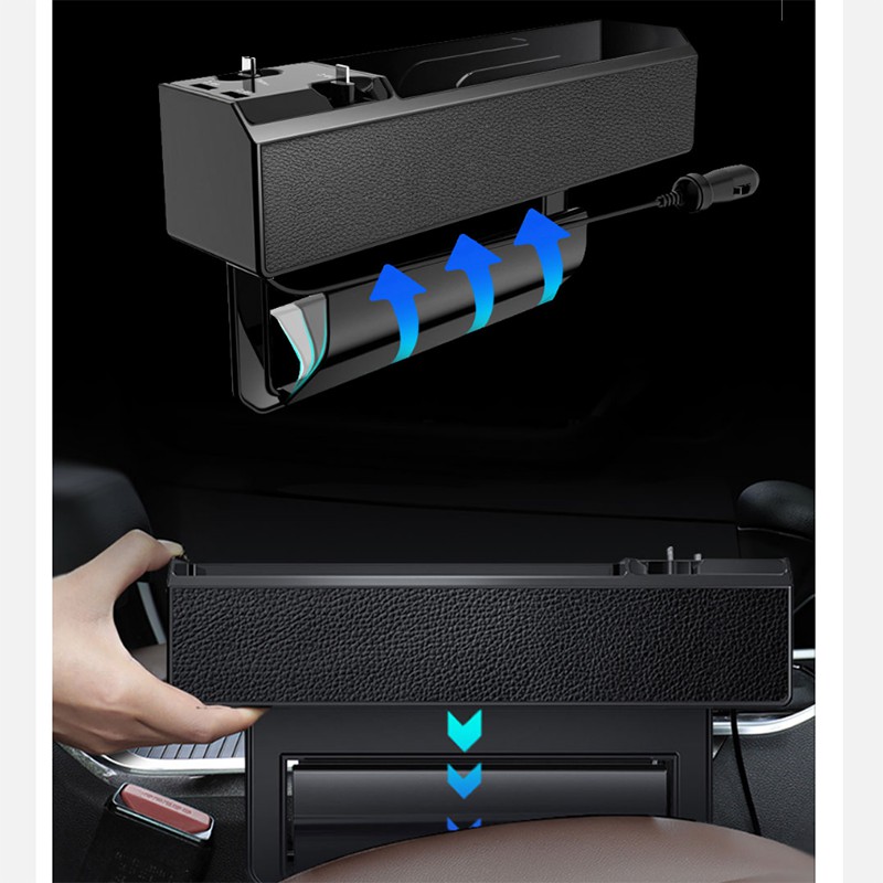 Hộp đựng đồ SEAMETAL gắn khe hở ghế xe hơi hỗ trợ sạc 2 cổng USB có dây sạc đa năng thích hợp cho iOS Android Type C