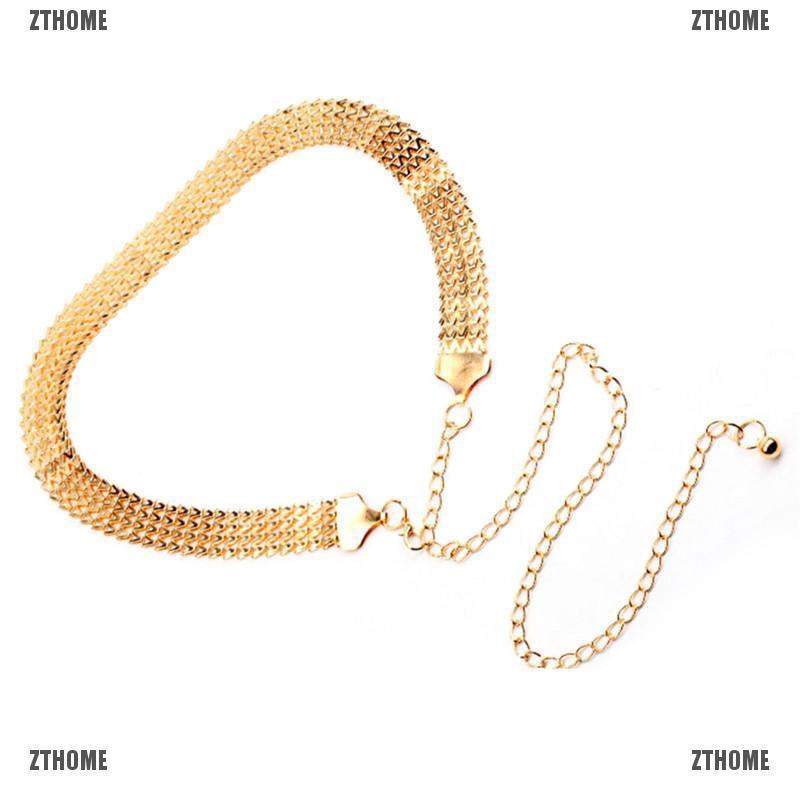 Thắt Lưng Dây Xích Kim Loại Gợn Sóng Màu Vàng Thời Trang