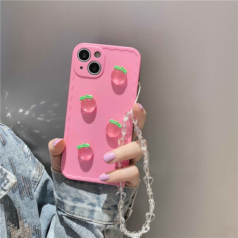 Ốp Điện Thoại TPU Dẻo Họa Tiết Trái Đào Có Dây Đeo Tay Cho iphone7plus 13 pro max 12 pro max 11 pro max xsmax