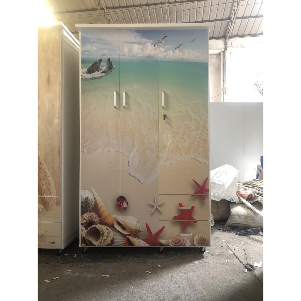 Tủ nhựa 3 cánh 2 ngăn kéo ngang 1m24 cao 1m85 sâu 47cm TN302 có in hình theo yêu cầu | BigBuy360 - bigbuy360.vn