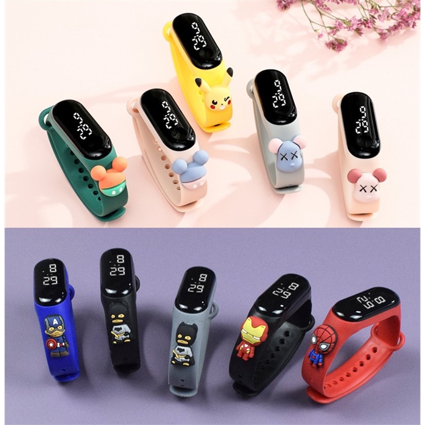 Đồng hồ LED điện tử trẻ em hoạt hình không thấm nước dây silicon dễ đeo và thoải mãi