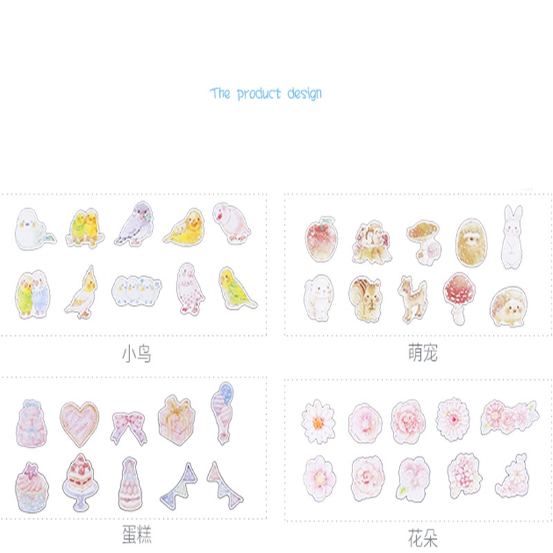 Set 60 miếng dán trang trí DIY RUIXIANG PVC kiểu dáng hoạt hình đáng yêu dành cho sổ tay album ảnh