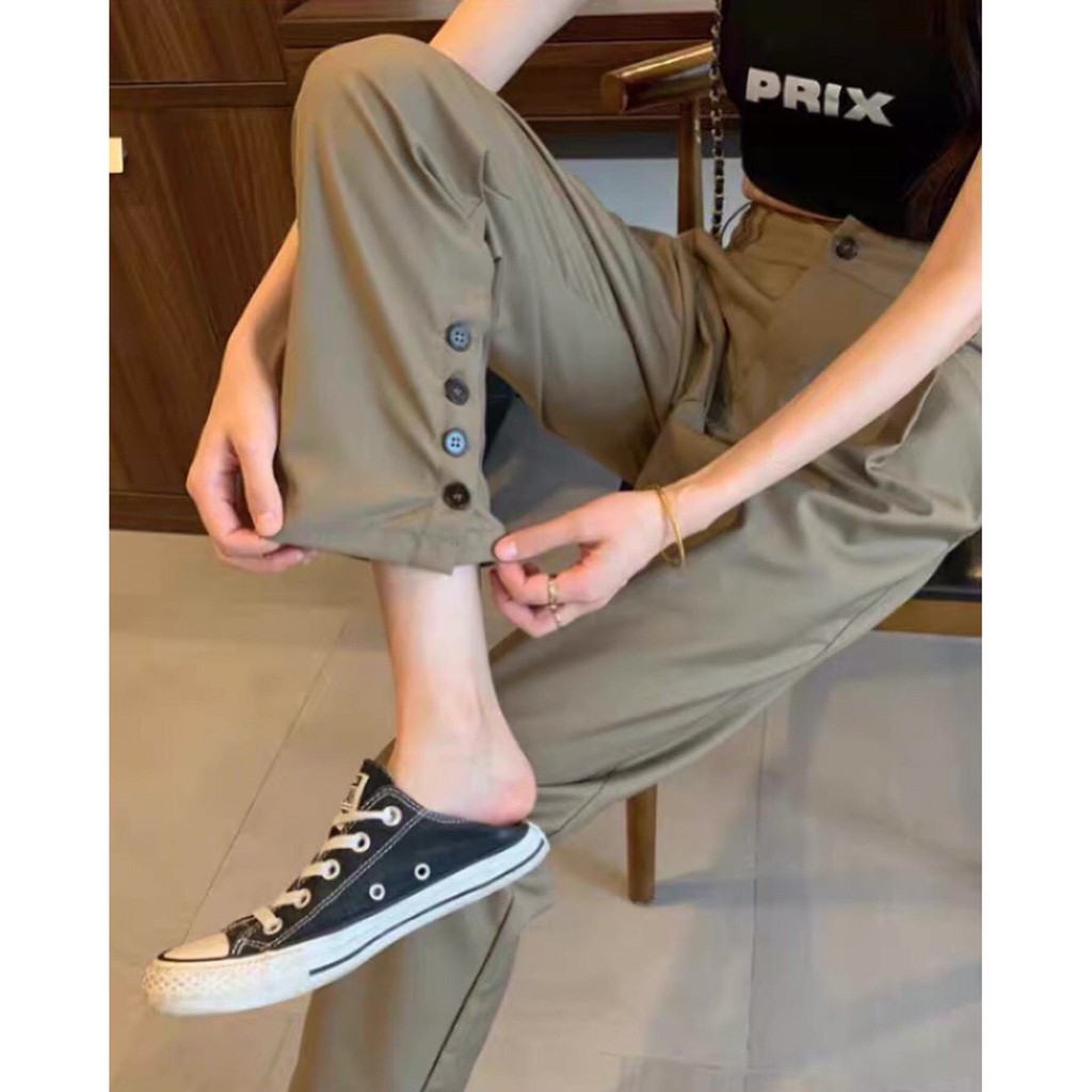 [Mã WASTMAY giảm 15% tối đa 30K đơn 150K] Quần vải ống rộng baggy unisex CÓ NÚT CHÂN dành cho nữ hack dáng | BigBuy360 - bigbuy360.vn